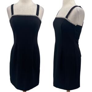 Vintage 90s City Triangles Mini Dress Sheath Embroidered Square Neck Black 8